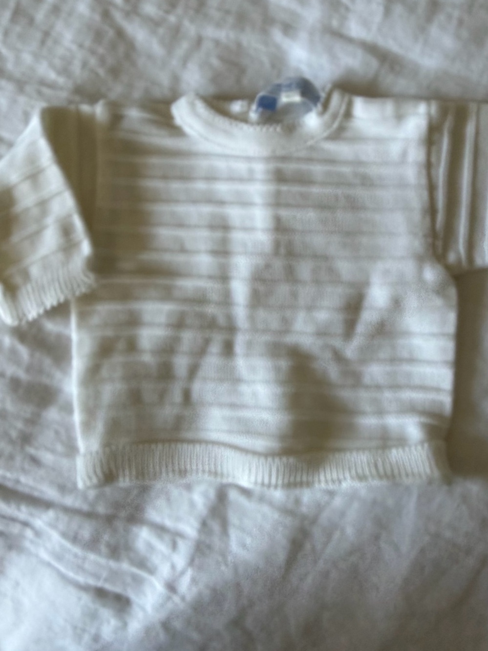 Tartine et Chocolat white Ribbed Knit Baby Sweater with button down back
